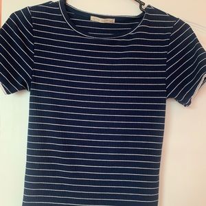 Blue pinstriped shirt!